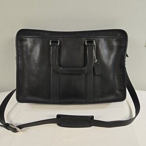 COACH Computer Briefcase Model F70374 Black Leather Matte Finish Large Business